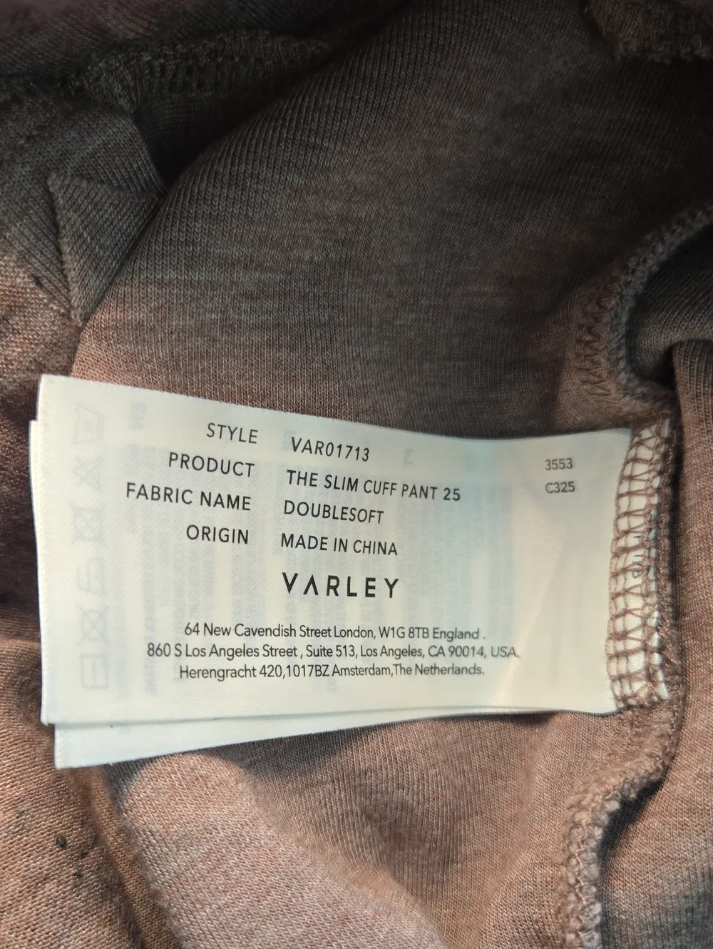 Varley The Slim Cuff 25 Pants Deep Taupe Marle Jogger Athleisure Womens Size XS